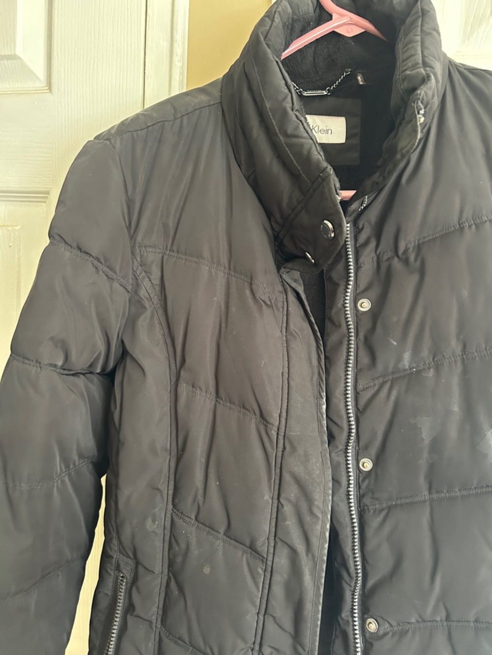 Calvin Klein Men's Black Quilted Puffer Jacket with Stand Collar